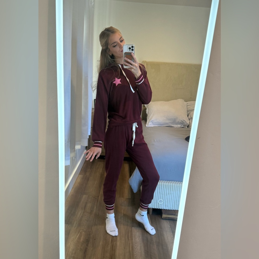 Aqua Burgundy Jogger Jumpsuit with Pink Star